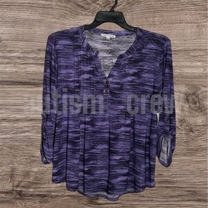 2/$28 💥🆕 Notations Purple Pintuck Roll Tab Sleeve Blouse | Size XL | 3258